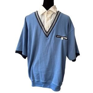 Vtg Duke Haband Polo Large Men’s Blue Knit Mobster Cabana Golf 70s 80s Grandpa
